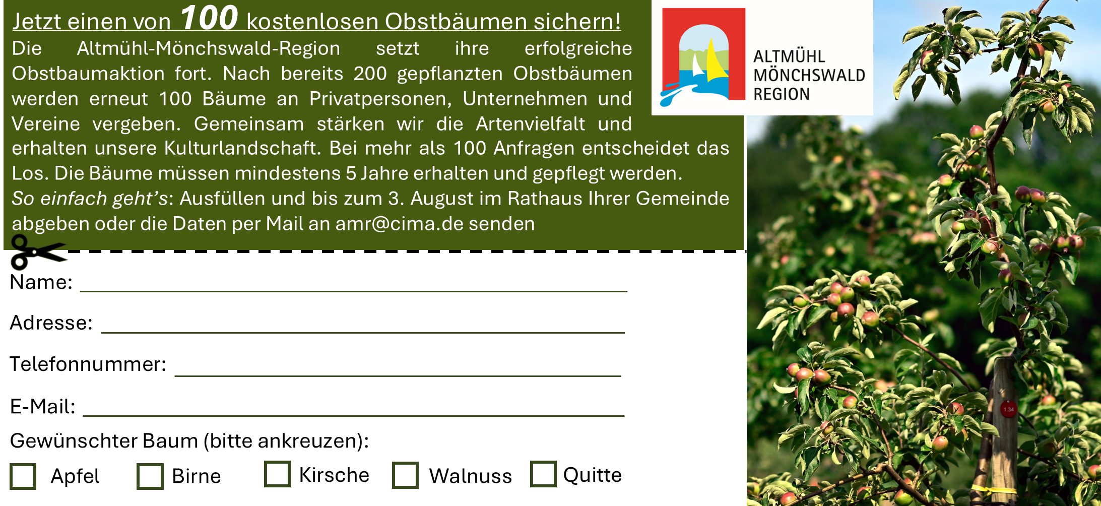 Flyer für die Beantragung eines kostenlosen Obstbaumes
