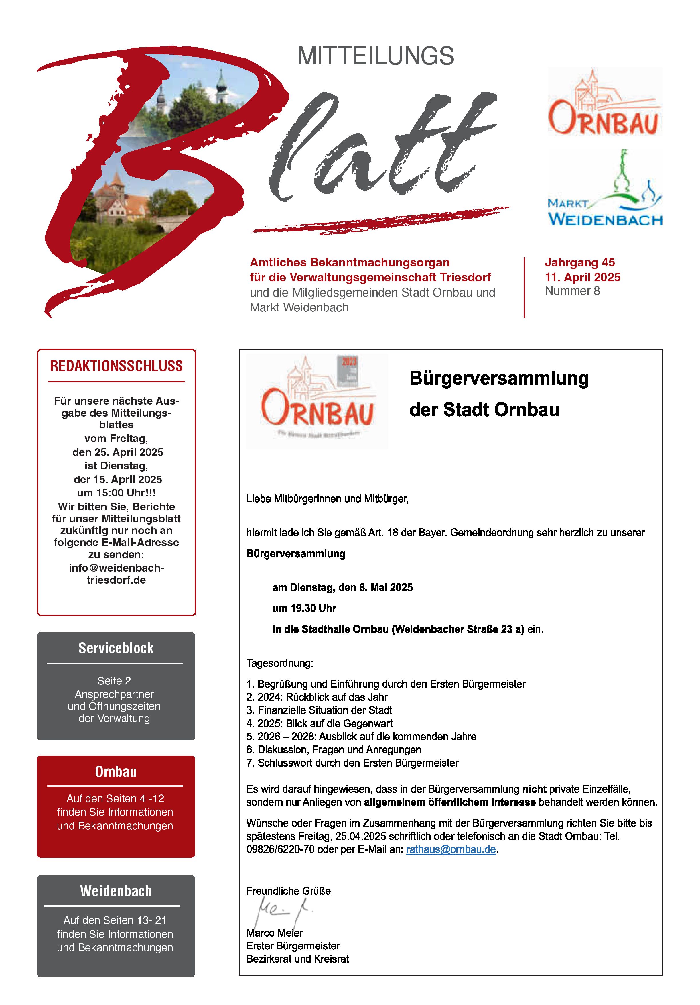 Mitteilungsblatt Nr. 8 vom 11.04.2025