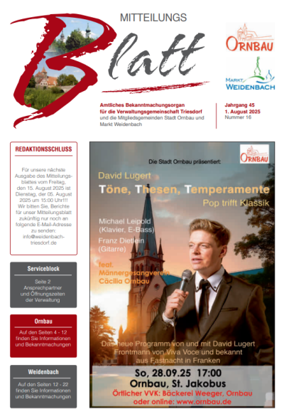 Mitteilungsblatt Nr. 16 vom 01.08.2025