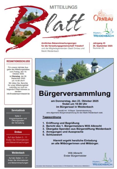 Mitteilungsblatt Nr. 20 vom 26.09.2025