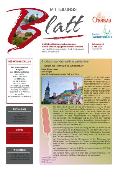 Mitteilungsblatt Nr. 10 vom 09.05.2025